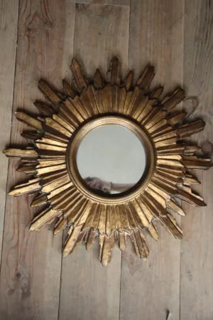 Miroir soleil en bois XXeme